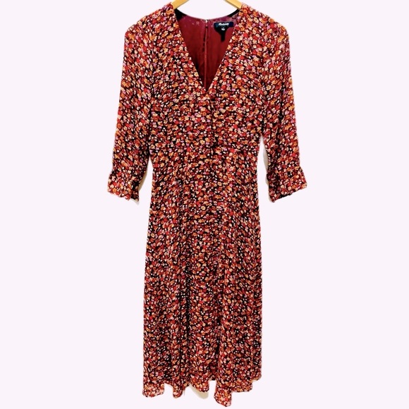 MADEWELL Like New Clipdot Spring Prairie Long Sleeve Crossover MIDI Dress Size 0 - Picture 4 of 9